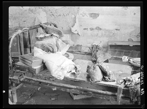 Bedroom in an Indiana farmhouse after the flood. Posey County, Indiana