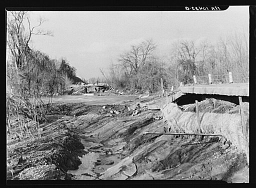 Damage to state highway and soil by flood. Near Hazleton, Indiana