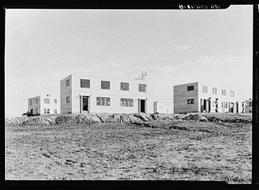 A group of houses at the Greenhills project. Ohio. These buildings have asbestos board siding