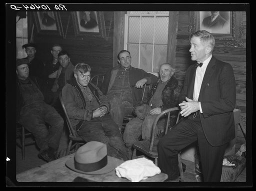 Soil conservation meeting of farmers in Livingston County, Illinois. The agricultural program for 1937 is being explained to them