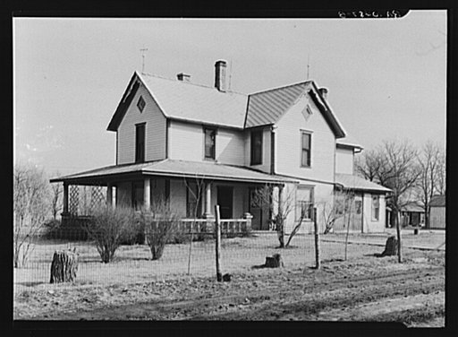 Farmhouse on the owner-operated two hundred thirty acre farm of Mary Lah, widow. This farm, which has carried a small mortgage since the Depression, lies west of Fowler, Indiana, near the Illinois state line. Note the asbestos shingles, good fences and fine appearance of the yard