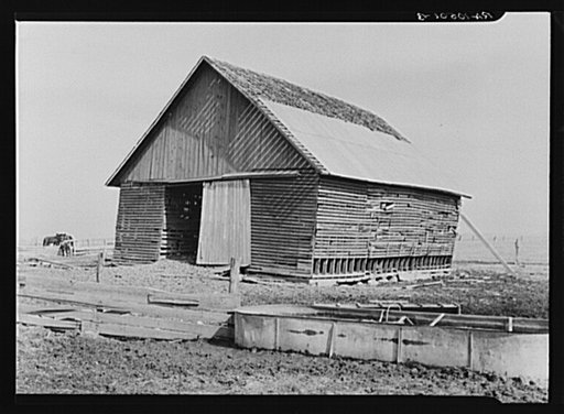 Corn crib on William Keefe's owner-operated farm near Boswell, Benton County, Indiana. Three hundred twenty acres, heavily mortgaged