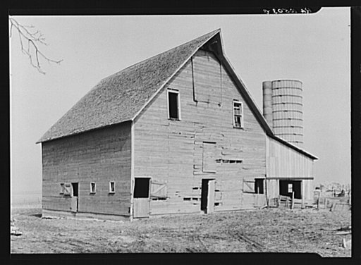 Barn and silo on William Keefe's owner-operated farm near Boswell, Benton County, Indiana. Three hundred twenty acres, heavily mortgaged