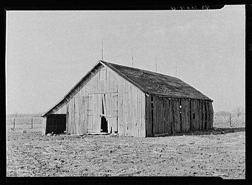 Barn on the land rented by Clifford Rowe, twenty-six-year-old tenant farmer. Near Templeton, Indiana