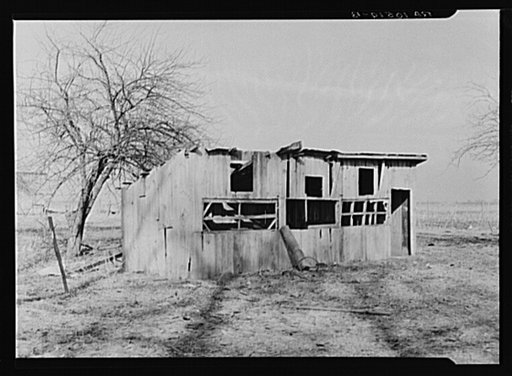 Poultry house on the land rented by Clifford Rowe, twenty-six-year-old tenant farmer. Near Templeton, Indiana