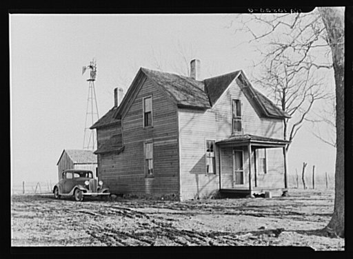 Farmhouse on the land rented by Clifford Rowe, twenty-six-year-old tenant farmer. Near Templeton, Indiana