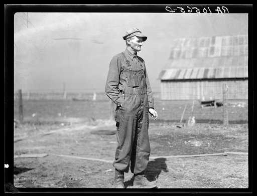 Tip Estes, forty-three year old hired man, on his farm near Fowler, Indiana