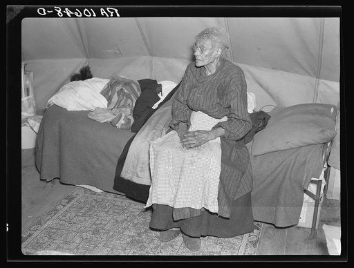 Ellen McAllister, ninety-one years old, the oldest resident of Shawneetown, Illinois, is a flood refugee at Tent City camp