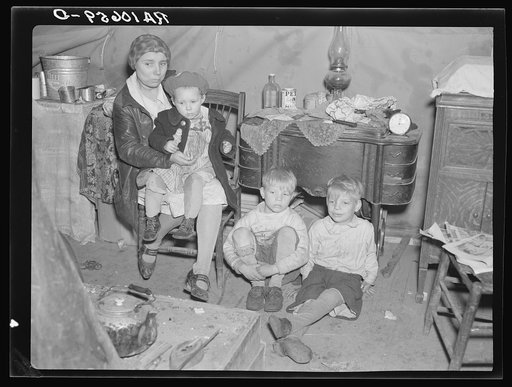 Part of flood refugee family in a tent at Tent City, near Shawneetown, Illinois