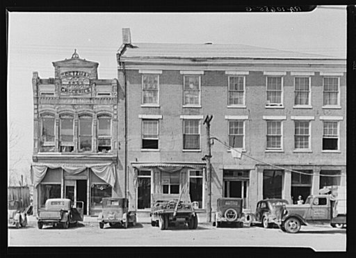 An old grocery building and the Posey Building where Abraham Lincoln and Robert Ingersoll had law offices. Shawneetown, Illinois