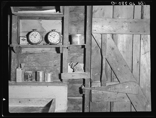 Latch on the door of the mess hall in a lumber camp in Forest County, Wisconsin. This is a common type of construction in the cut-over regions, especially in lumber camps