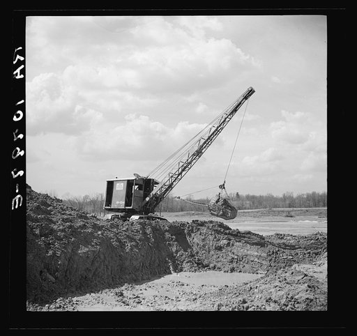 Steamshovel at work on spillway. Martin County development project. Indiana