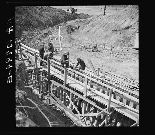 Constructing forms for pouring concrete. Martin Company development project. Indiana