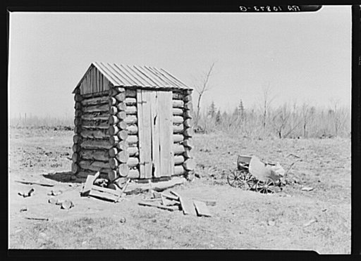 Outhouse and baby buggy. Bodray farm, Tipler, Wisconsin