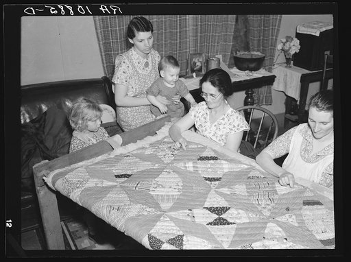 A quilting party in an Alvin, Wisconsin, home