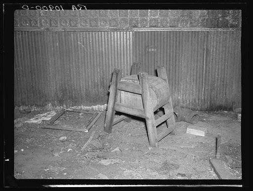 A homemade butter churn in an abandoned saloon at Mansfield, Michigan. A "bust" mining town