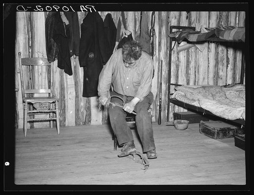 Black Aleck Dickinson setting a trap. Iron County, Michigan
