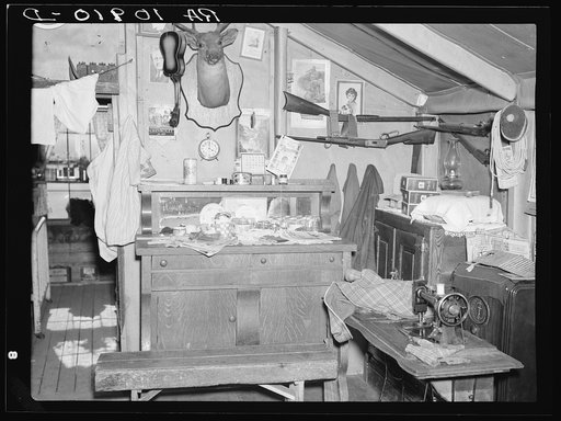 Interior of William Shanard's home. Shanard is a farmer of the cut-over regions. Iron County, Michigan