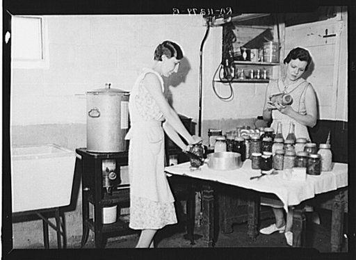 Canning vegetables in one of the Decatur Homesteads. Indiana