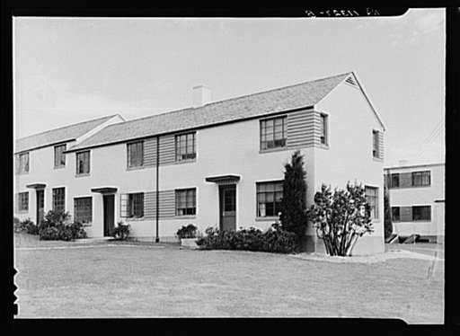 Front and side view of completed dwelling. Greenbelt, Maryland