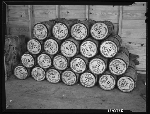 Washington, D.C. Construction of temporary war emergency buildings on the Mall, near 16th and 17th Streets, N.W. Nail kegs in contractor's store house