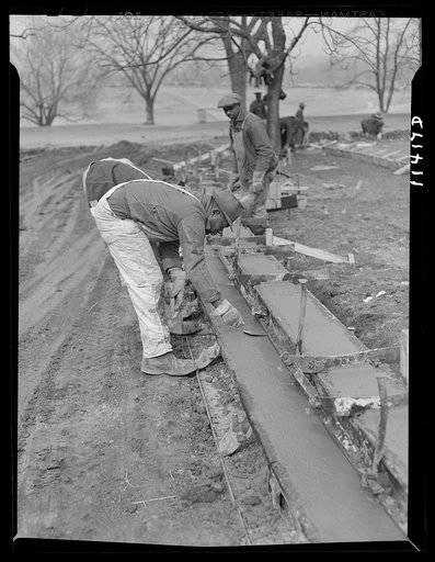 Washington, D.C. Construction of a bridge and road near Independence Avenue and 14th and 16th Streets, S.W. Finishing a curb