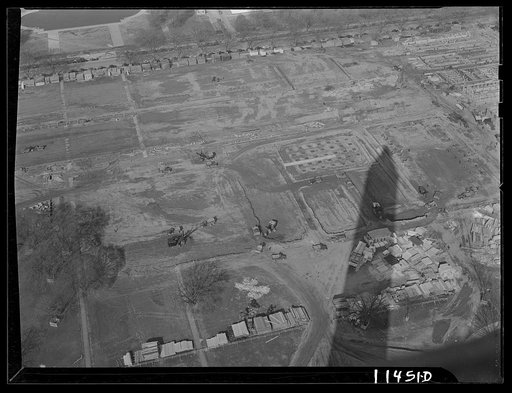 Washington, D.C. Construction of temporary war emergency buildings on the Mall, near 16th and 17th Streets, N.W. Construction seen from the top of the Washington Monument