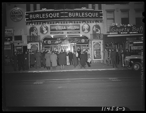 Washington, D.C. In front of the Gayety burlesque theater at night