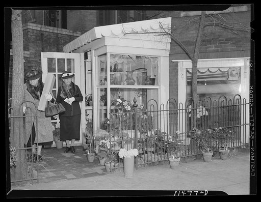 Washington, D.C. Florist's shop on Dupont Circle with a lady carrying a box of flowers