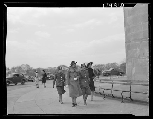Washington, D.C. Women in Red Cross uniforms at the Washington Monument on Sunday