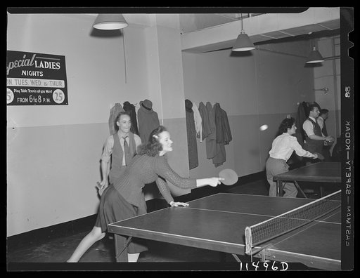 Washington, D.C. Playing table tennis at the Chevy Chase Bowling Alley on Connecticut Avenue