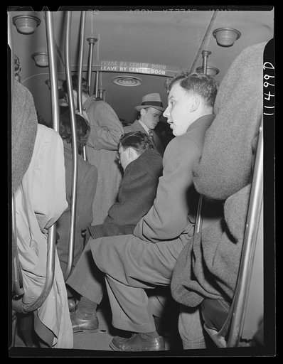 Washington, D.C. Inside the 14th Street car on Saturday evening looking toward the front