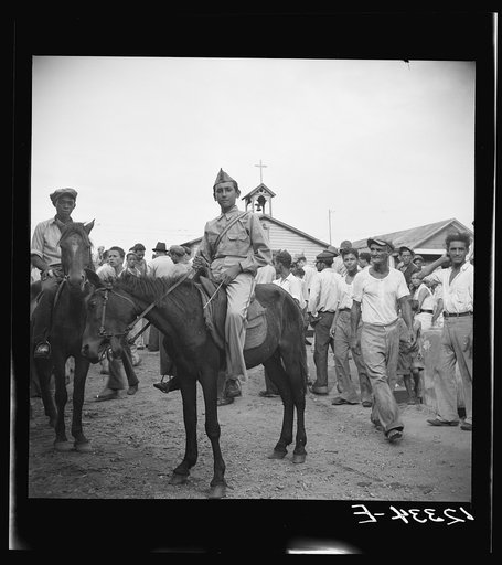 Demonstration in support of the Spanish loyalists in the workers' quarter of Porta de Tierra. San Juan, Puerto Rico