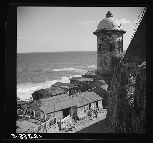 View of a portion of the workers' quarter of La Perla from the old Spanish ramparts. San Juan, Puerto Rico
