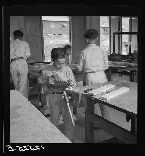 Class in carpentry for resettlers' children. La Plata project. Puerto Rico
