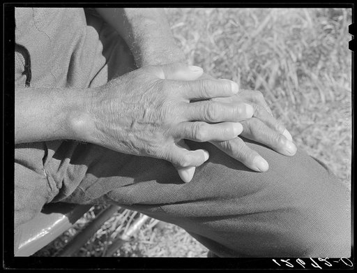 Tourist house, Truro. Hands of Portuguese from Cape Verde Islands. He has worked at fishing, and on the railroads, is now seventy and lives by boarding tourists during the short season. Truro, Massachusetts