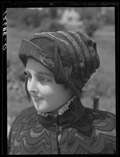 Head of wax figure in front of antique shop at entrance to Cape Cod near Bourne Bridge. Massachusetts