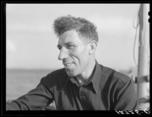 Manuel Zorra, known as one of the best fishermen on the Cape, who in spite of bad fishing conditions, still keeps himself going by running a small boat with a minimum crew, frequently by himself. Provincetown, Massachusetts