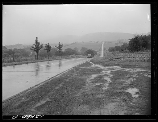 State highway number 45 near State College, Pennsylvania, in the rain