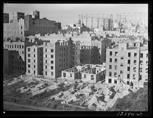 New York, New York. Demolition for slum clearance. Blocks of slum area are torn down for housing project