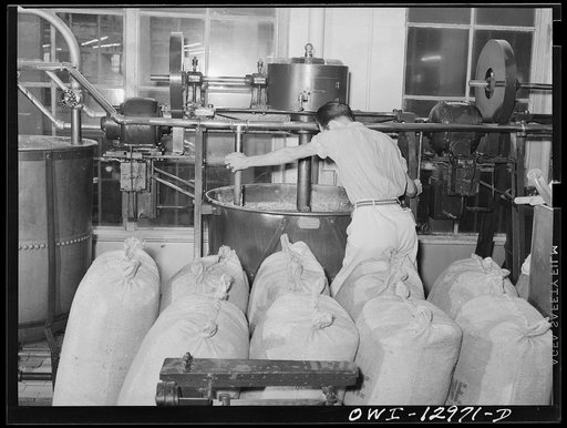 Washington, D.C. Mixing tapioca dextrine for postage stamp gum at the United States Bureau of Engraving and Printing