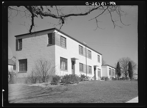 Completed two-family cinder block house. Greenbelt, Maryland
