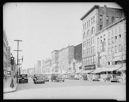 Main street, Manchester, New Hampshire. Shopping center for the countryside forty miles around