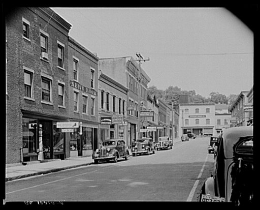 Business street in Great Barrington, Massachusetts. Largest town in the Berkshires between Canaan, Connecticut, and Pittsfield