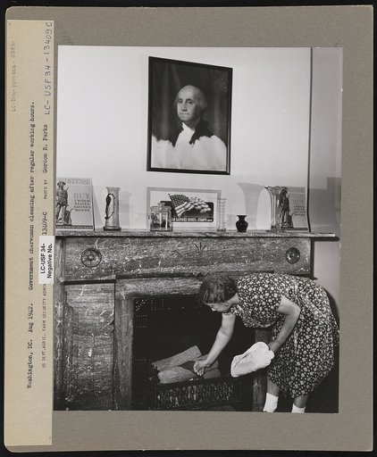 Washington, D.C. Government charwoman cleaning after regular working hours