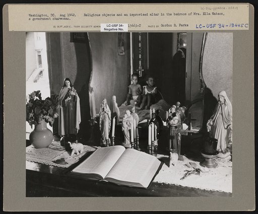 Washington, D.C. Religious objects and an improved altar in the bedroom of Mrs. Watson, a government charwoman