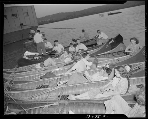 Washington, D.C. Russian war anniversary benefit at the Watergate. Boaters on the Potomac River get choice seats