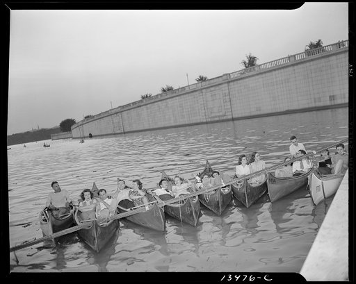 Washington, D.C. Russian war anniversary benefit at the Watergate. Boaters on the Potomac River get choice seats