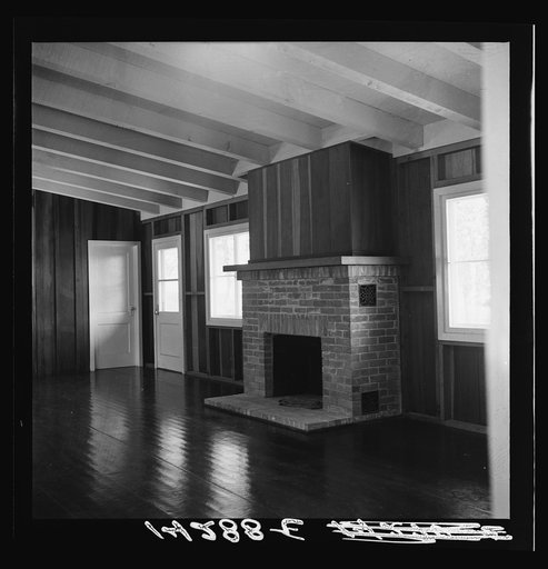 Community building. Interior fireplace shot. Sonoma and Wesley migrant camp, California