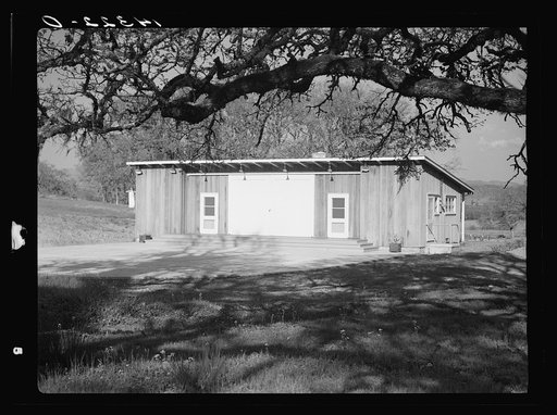 Front of community building, Sonoma, California. Migratory labor camp, California